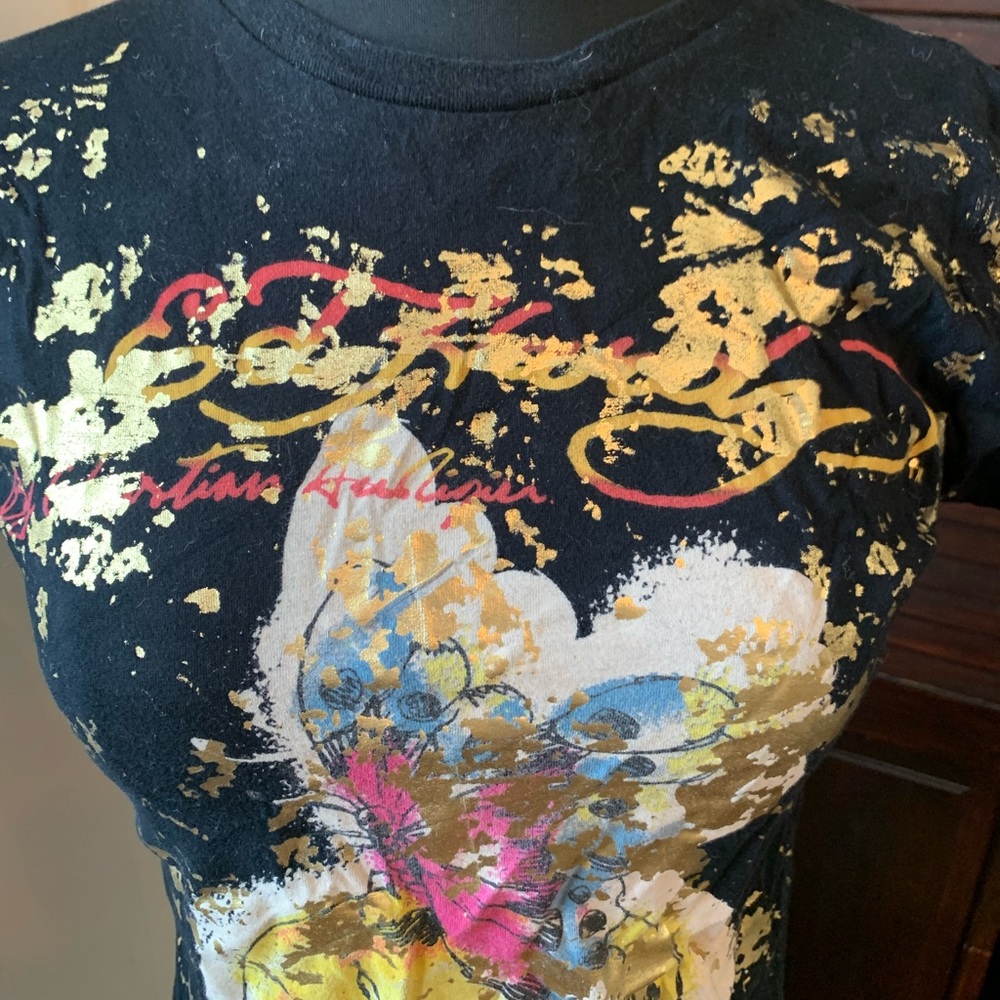 VINTAGE ED HARDY TSHIRT / size medium / skull & butterfly / short sleeve tunic - Picture 3 of 10